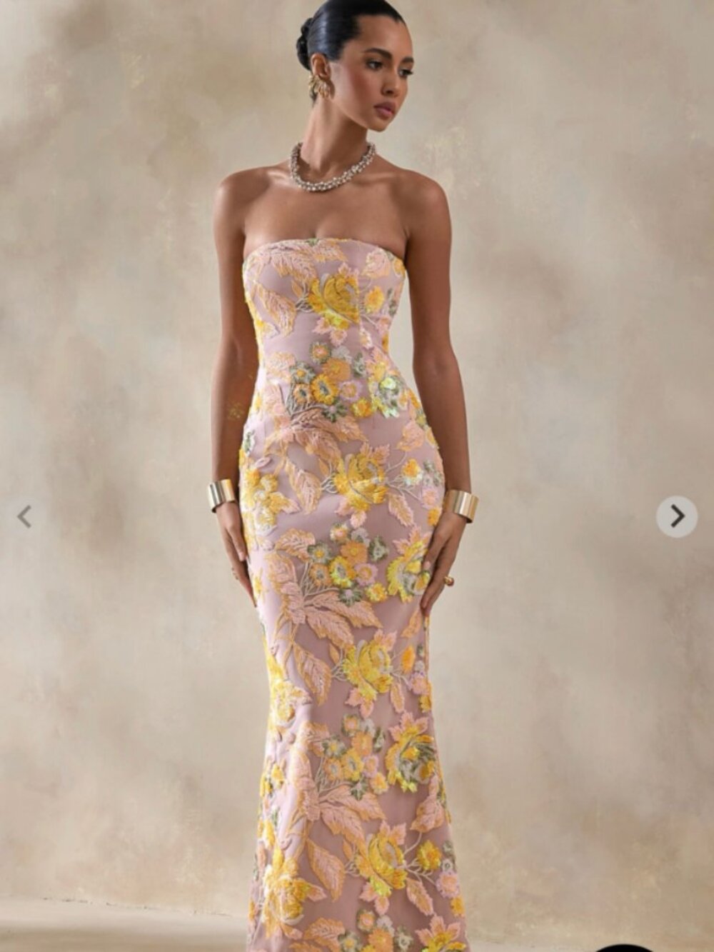 Severn Yellow Embellished Floral Bandeau Maxi Dress
